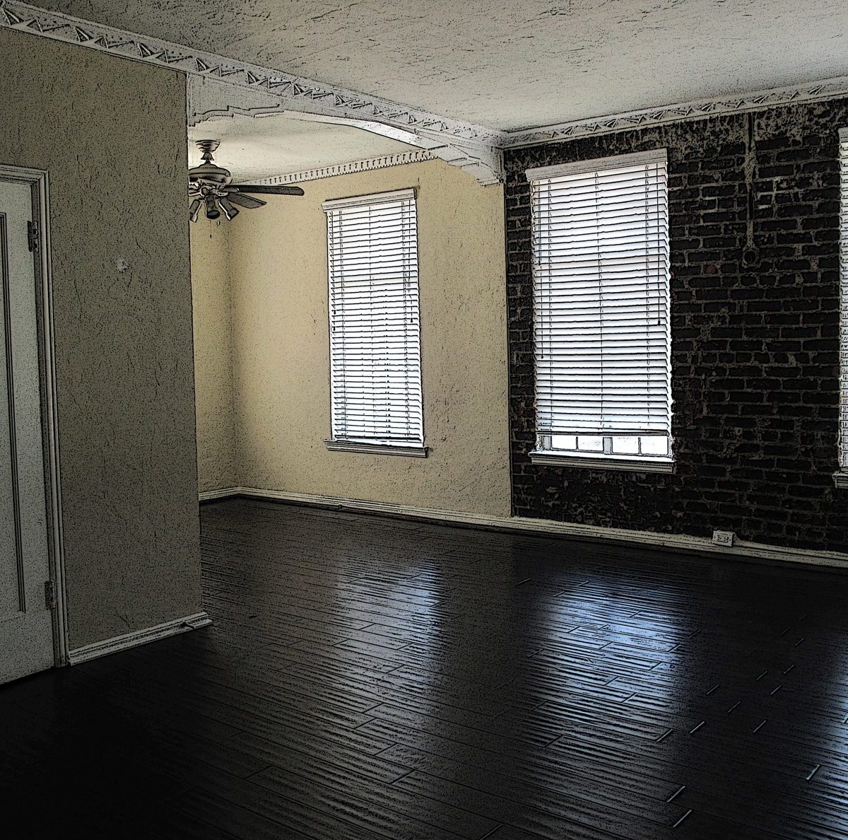 Salon vide et lumineux d'un appartement prêt à être mis en location