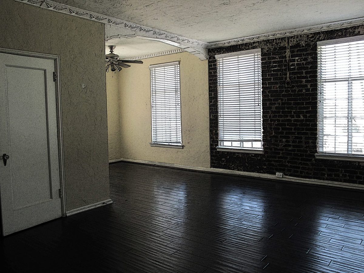 Salon vide et lumineux d'un appartement prêt à être mis en location